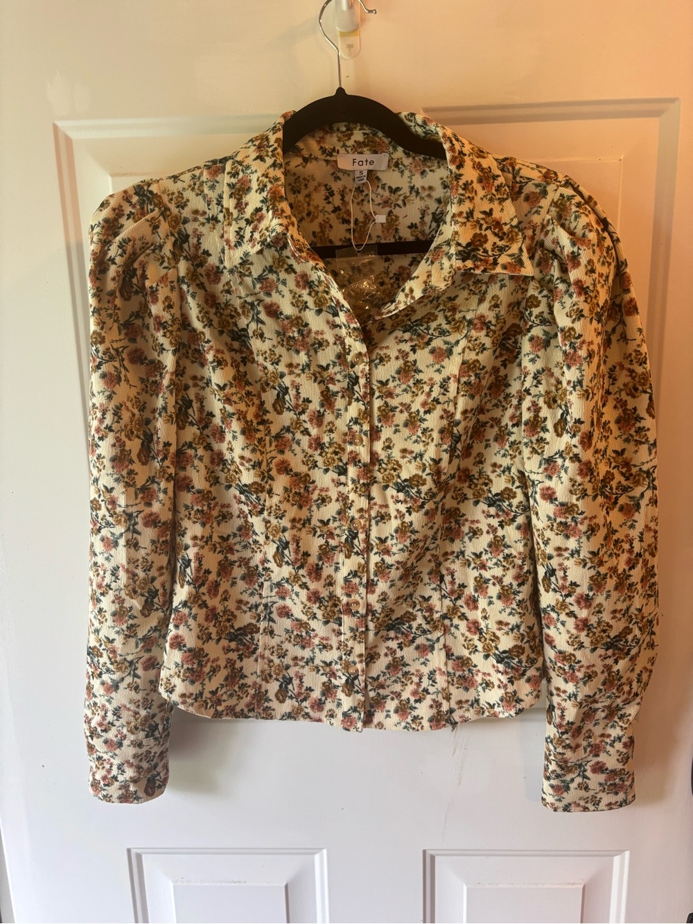 Fate Cream Floral Button-Down Shirt with Pink & Green Accents